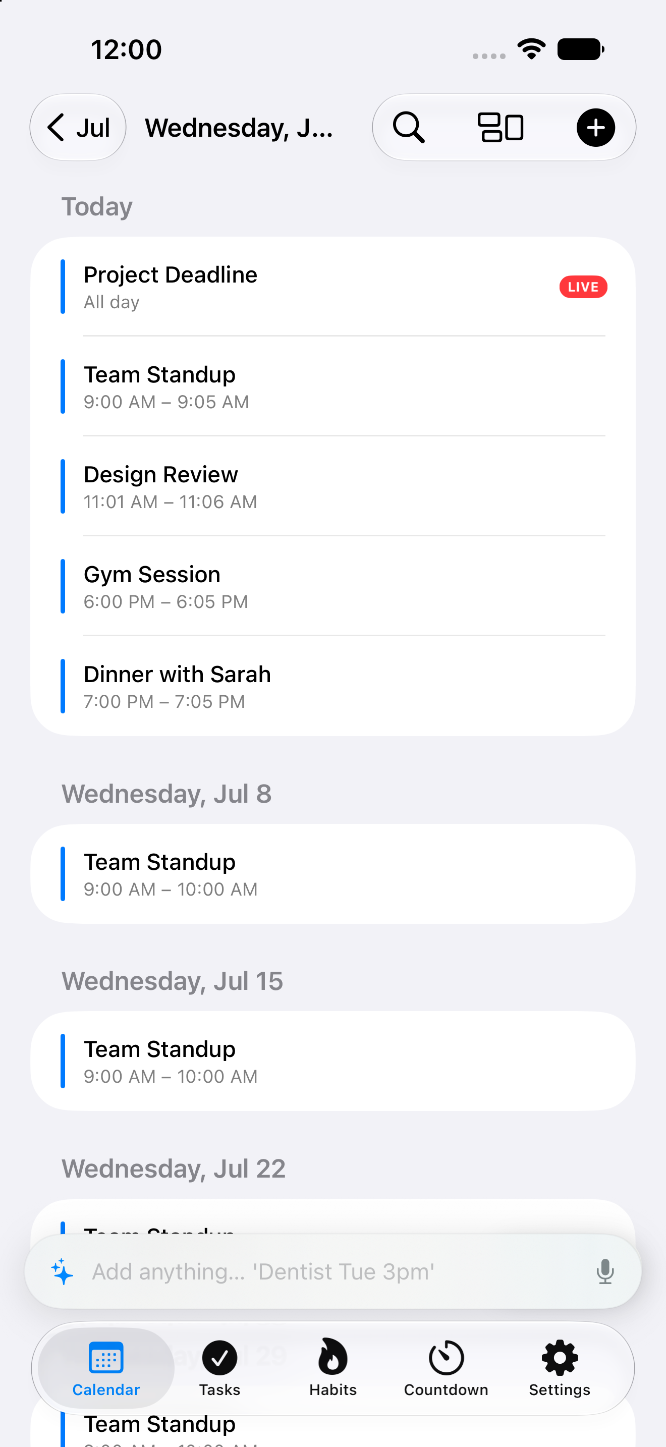 Pocket Mondays showing today's events with a Live Activity