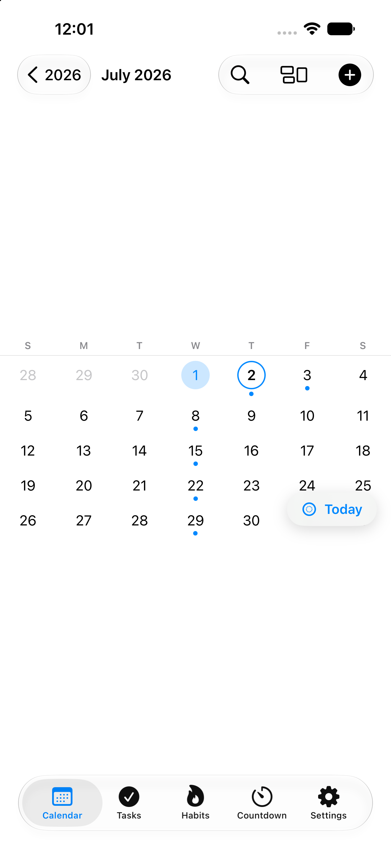 Month calendar view